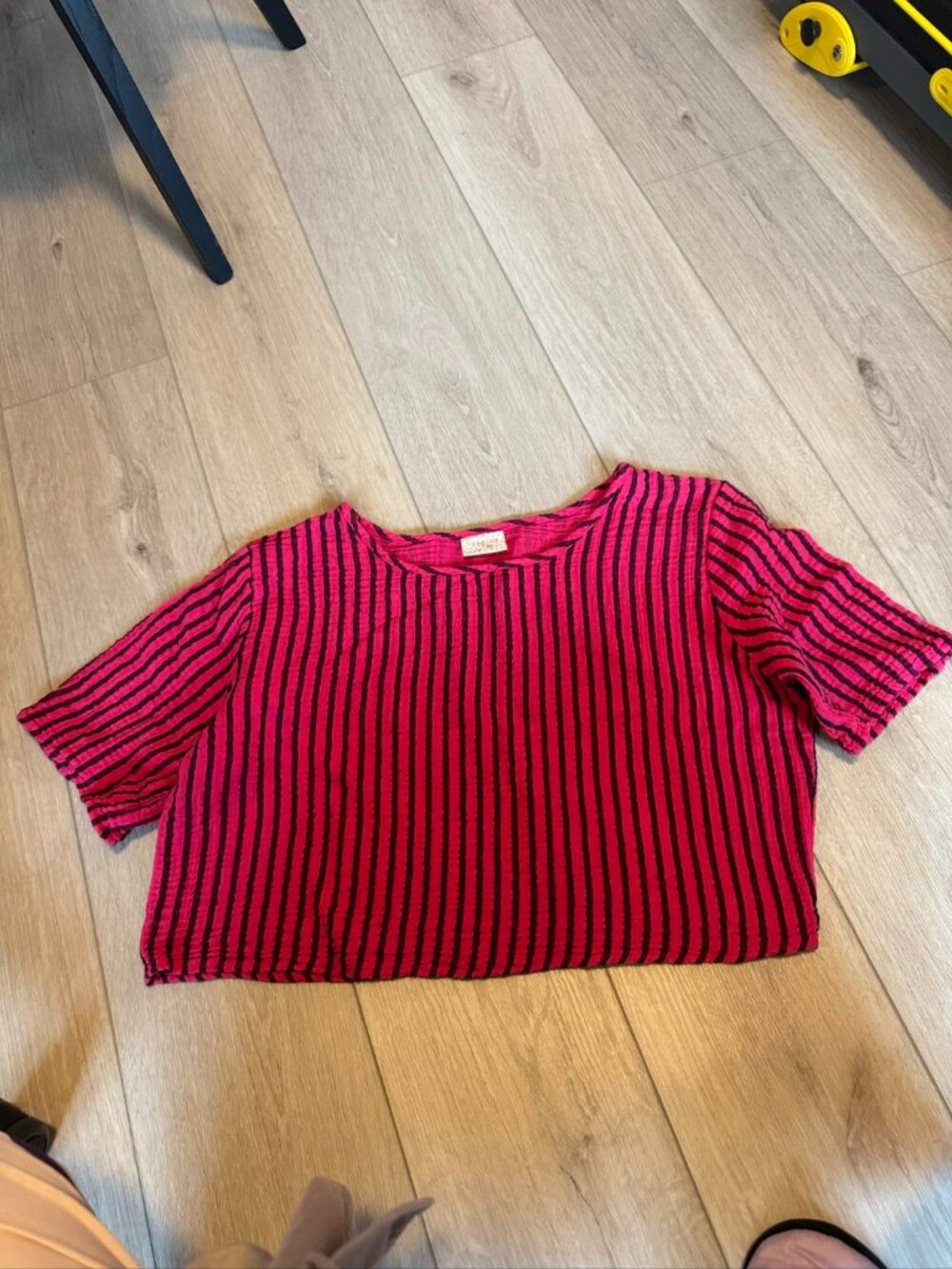 Curator SF Noa Crop Top Pink Black Stripe Cotton Gauze M